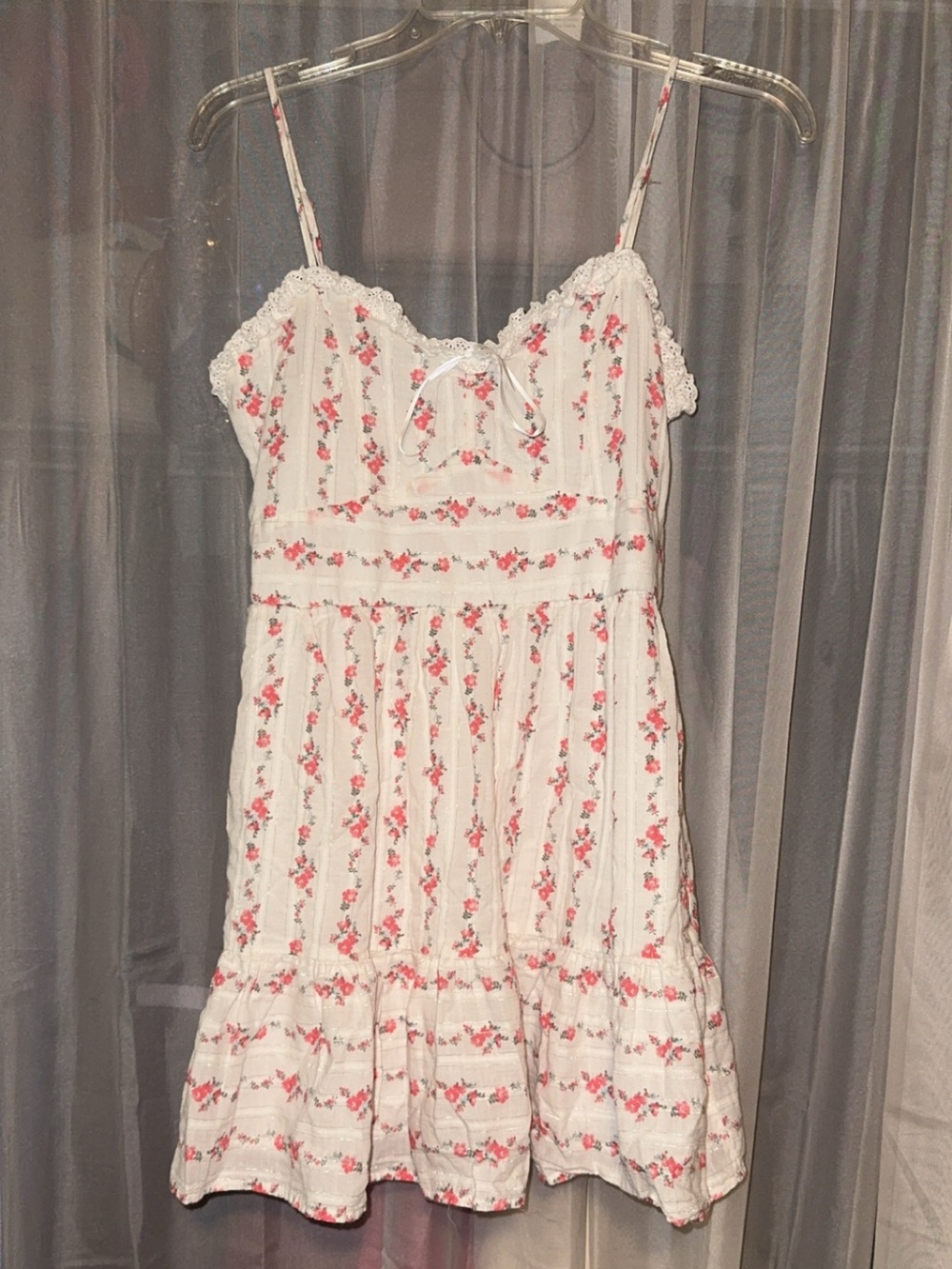 Altar'd State White Floral Lace-Trim Spaghetti Strap Dress